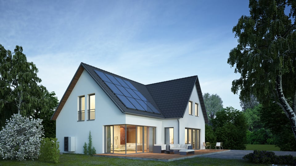 Solar panels on a home roof