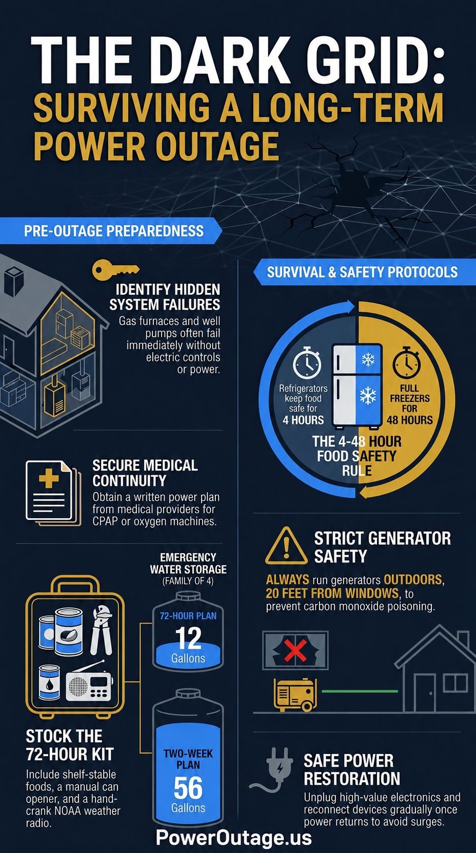 Infographic of preparation steps for a long term power outage